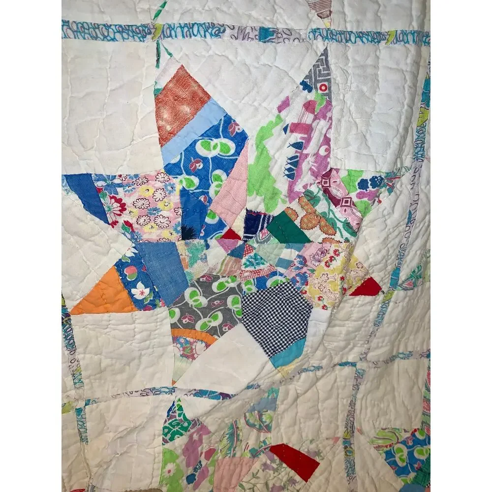 LARGE ANTIQUE 1930's 1940's 8 POINT ANTIQUE STAR QUILT-BEAUTIFUL COLORS!!!